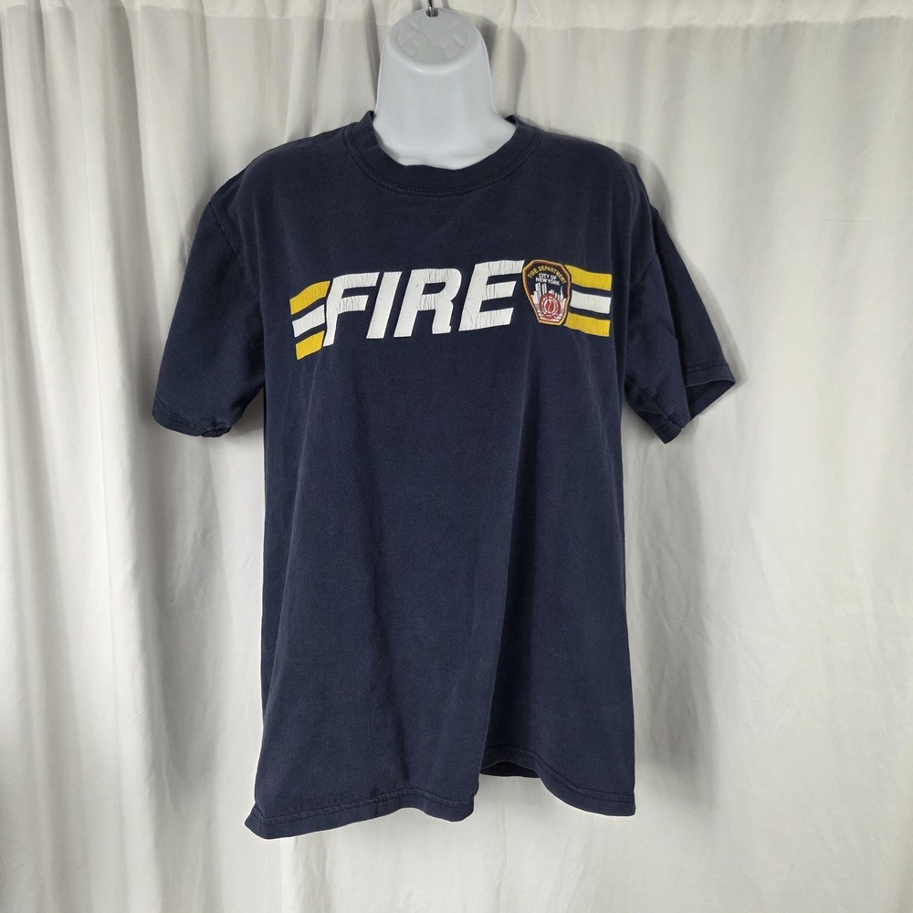 Gildan Shirt Mens Medium Blue FDNY Fire Dept NYC Keep Back Sign Graphic Tee Top